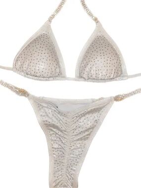 Rhinestone Embellished White Bikini Set